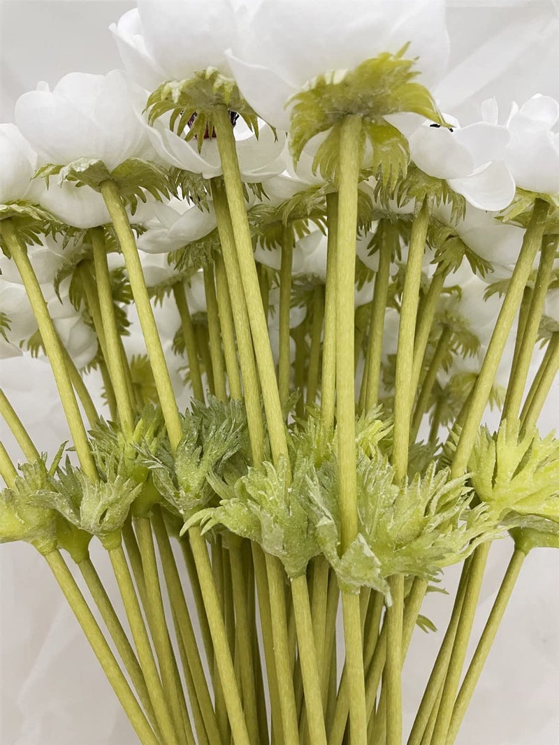 LebriTamFa 5Pcs Artifical Real Touch PU Anemone Flower Bouquet Room Home Decor (White) - Image 5